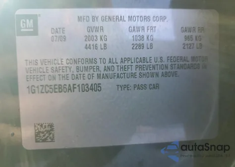 2010 Chevrolet Malibu 1Lt из США, поврежденный, VIN 1G1ZC5EB6AF103405